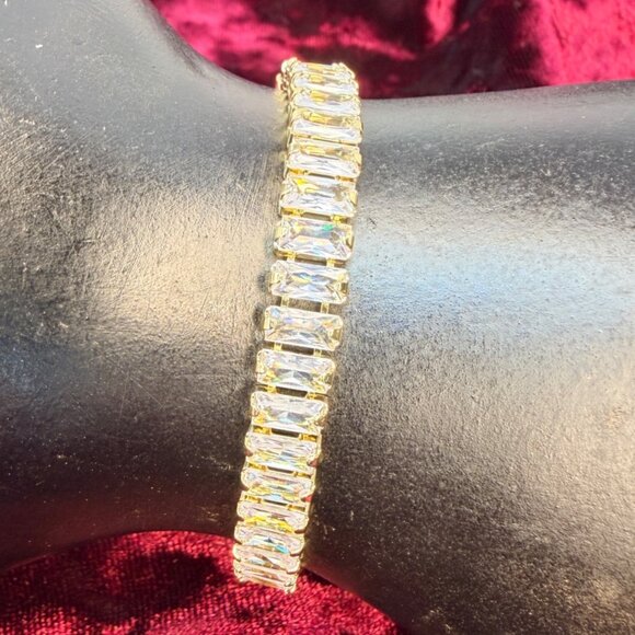 Slider Tennis Bracelet Gold Overlay Made with Swarovski Baguette Crystals - Picture 6 of 9